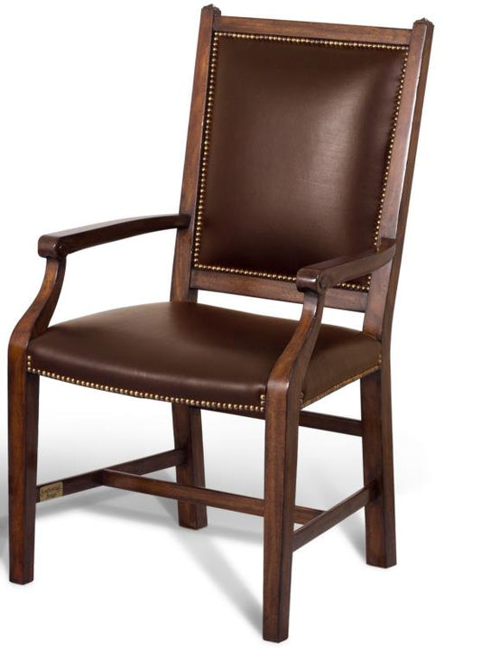 Studio Arm Chair – Antique Brown Leather & Parquetry Inlay