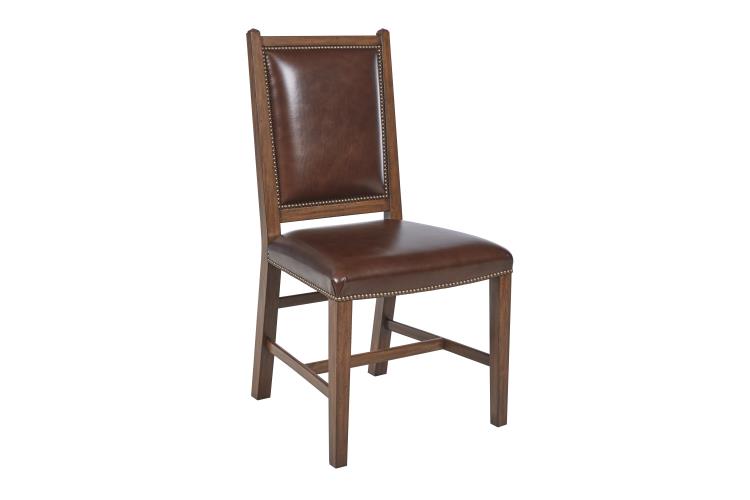 Studio Side Chair – Antique Brown Leather with Parquetry Inlay
