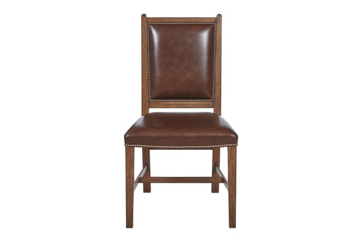 Studio Side Chair – Antique Brown Leather with Parquetry Inlay