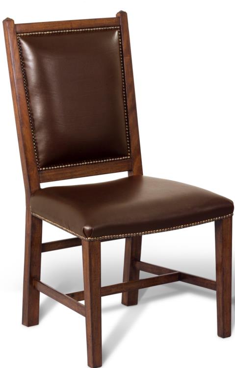 Studio Side Chair – Antique Brown Leather with Parquetry Inlay