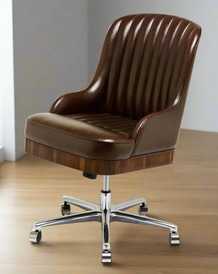 Chadwick Swivel Desk Chair – Bahia Rosewood & Romeo Brown Italian Leather