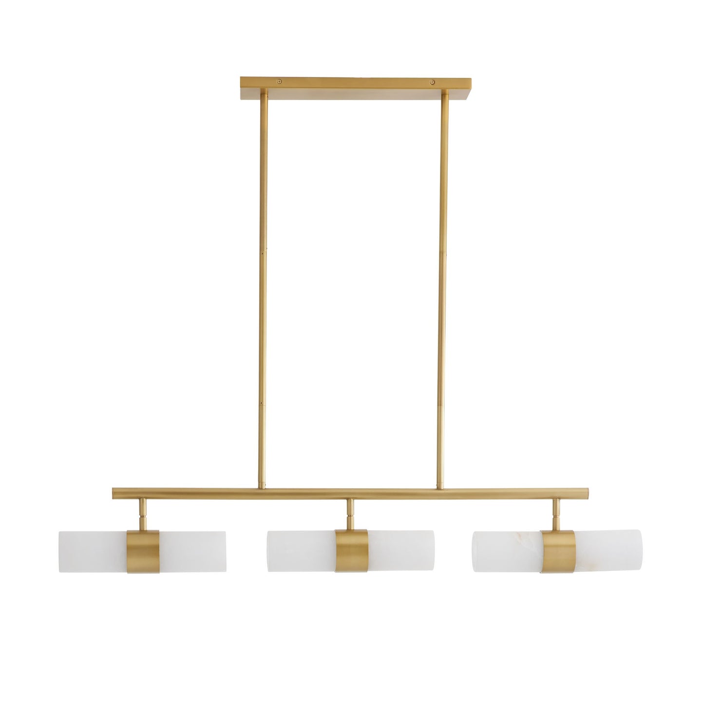 Tipton Chandelier - Modern Elegance with Natural Stone & Fine Metalwork - White Alabaster Shades & Antique Brass Frame