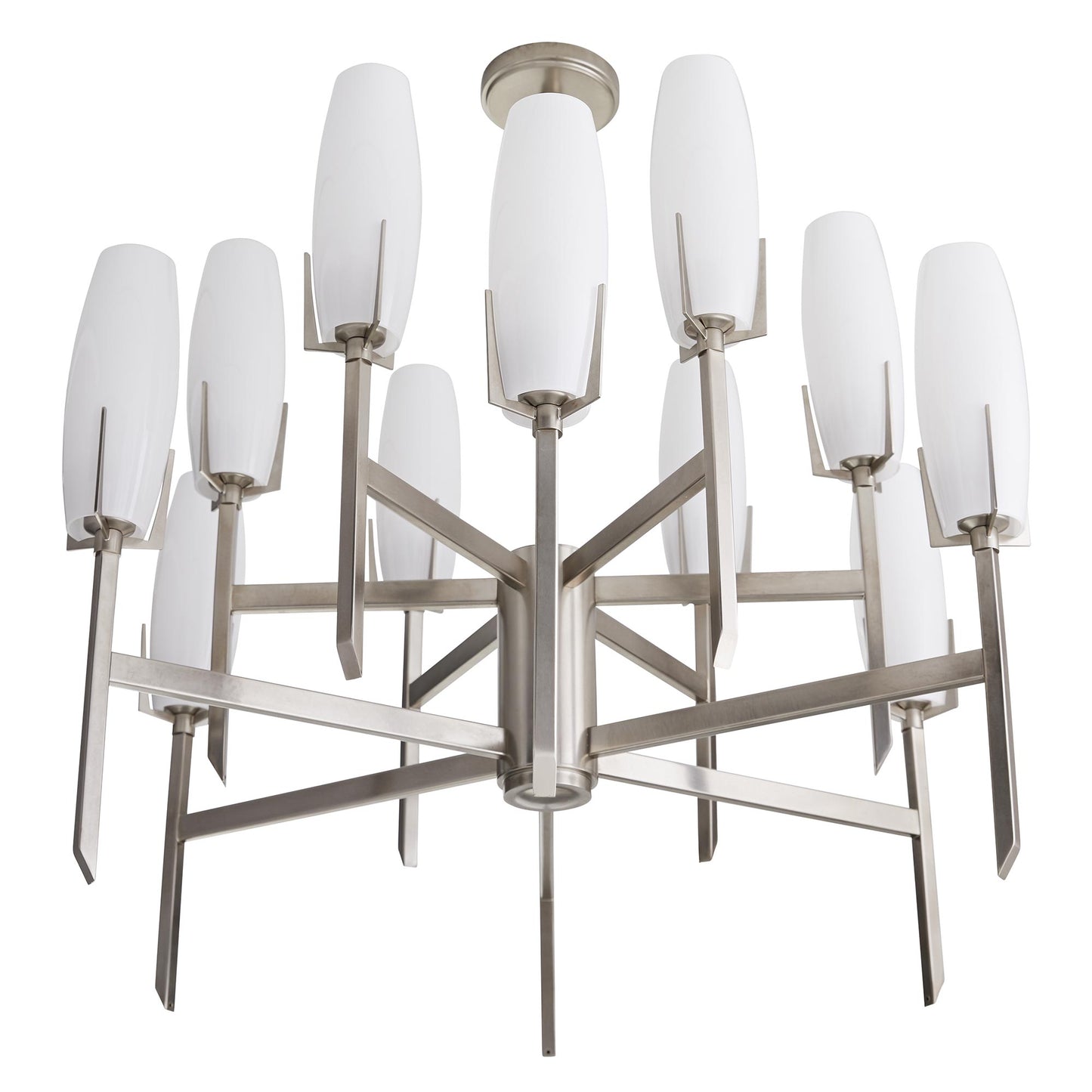 Vintage Silver Keifer Large Chandelier - Modern Geometric 2-Tier Light Fixture