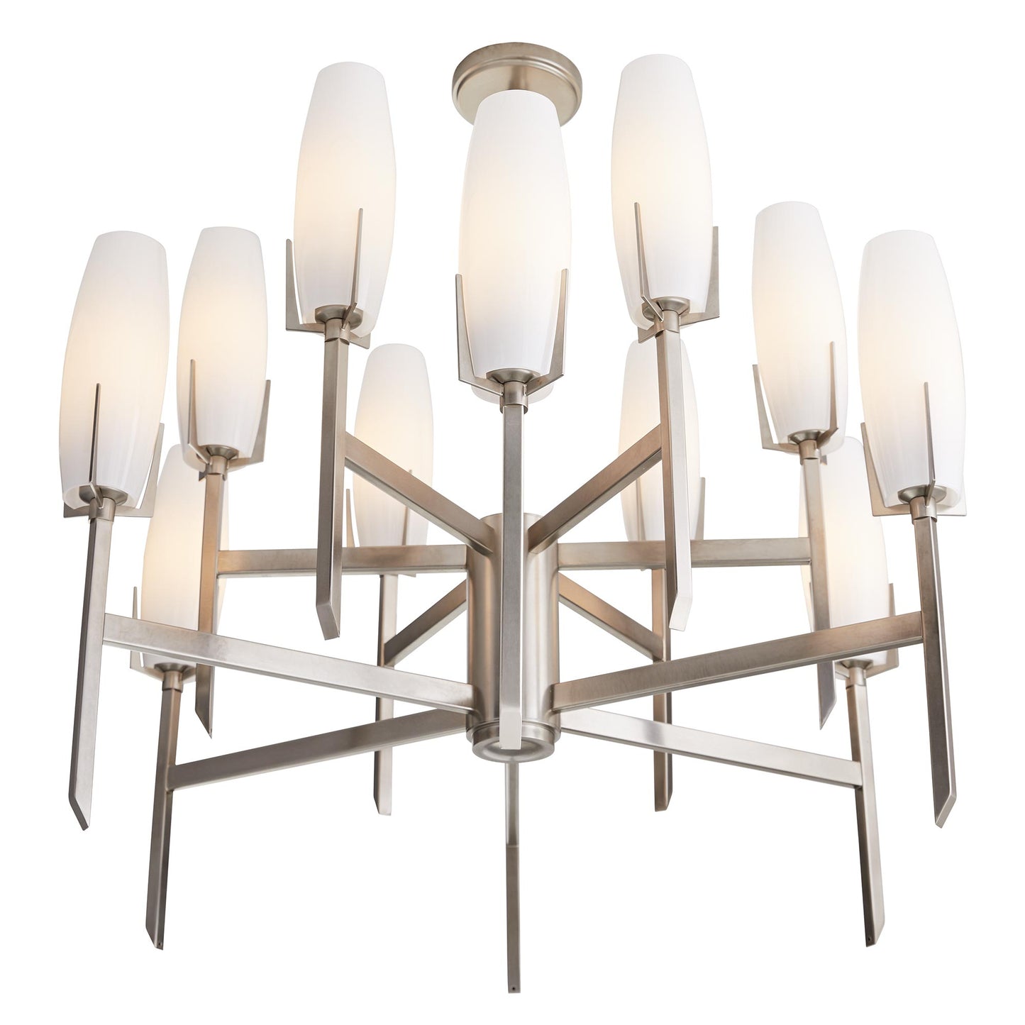 Vintage Silver Keifer Large Chandelier - Modern Geometric 2-Tier Light Fixture