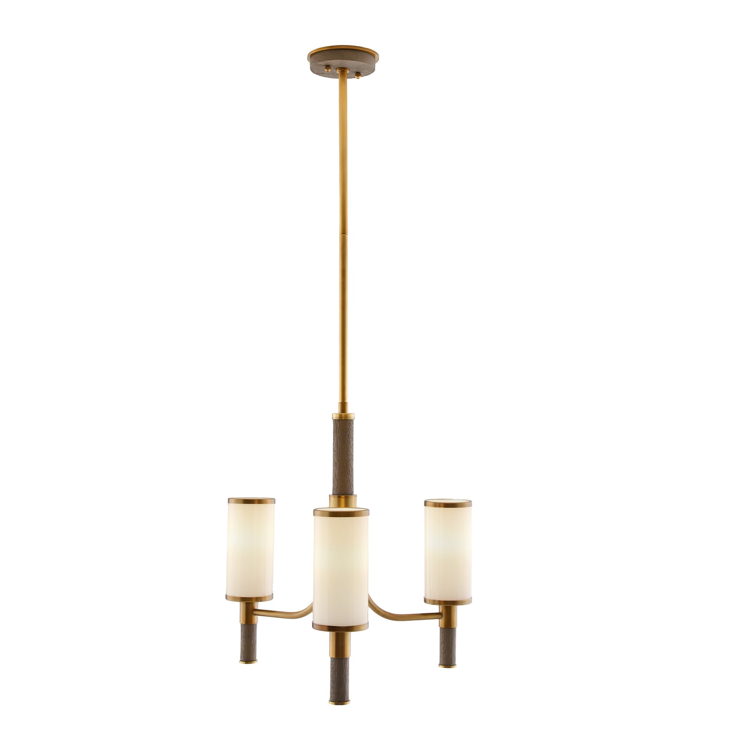 Opal Glass Paulino Chandelier - Compact Three-Light Fixture with Gray Wash Wood Accents