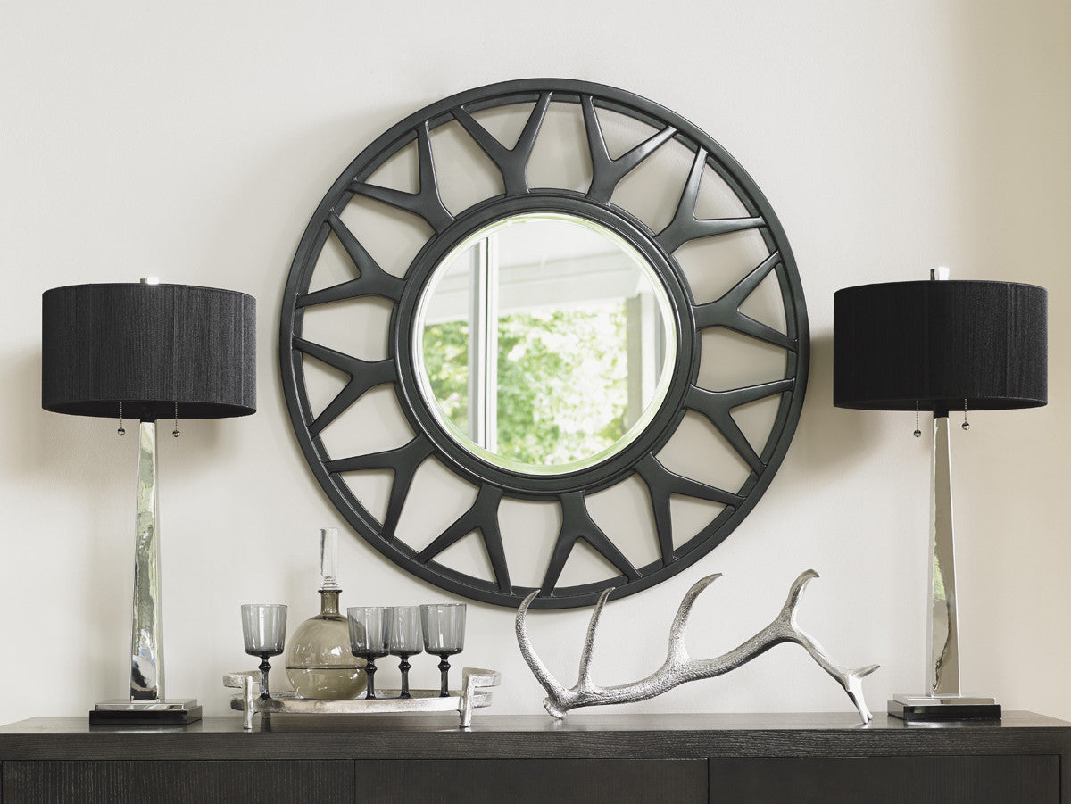 Esprit Round Mirror – Spoke Motif & Radial Design, One-Inch Bevel, 42-Inch Diameter