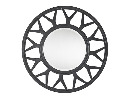 Esprit Round Mirror – Spoke Motif & Radial Design, One-Inch Bevel, 42-Inch Diameter