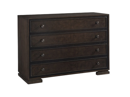 Westside Hall Chest – White Ash Burl Veneers, Pan-Asian Pulls, 4 Drawers