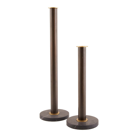 Provo Candleholders Set of 2 - Marble and Steel - Indoor Use - Commercially Suitable