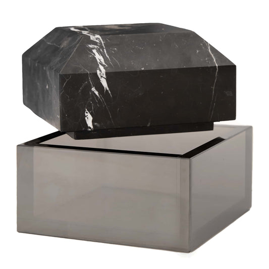 Modern Luxury Pontius Box - Smoke Luster Crystal Base with Faceted Black Marble Lid