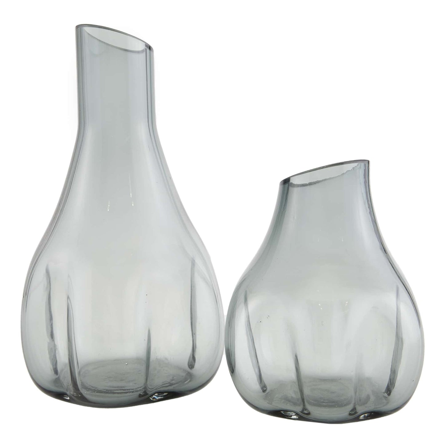 Rampart Vases - Set of 2 Blue Smoke Glass Vessels with Angled Openings