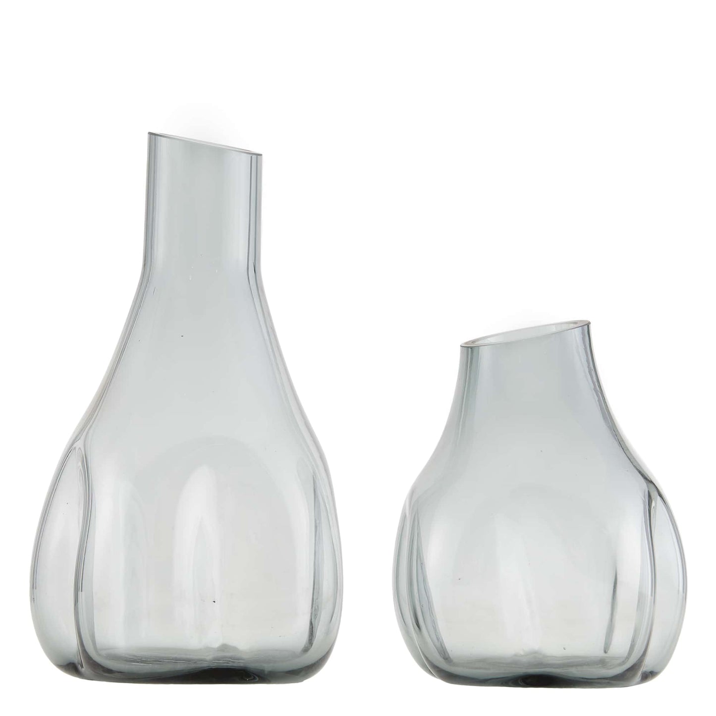 Rampart Vases - Set of 2 Blue Smoke Glass Vessels with Angled Openings