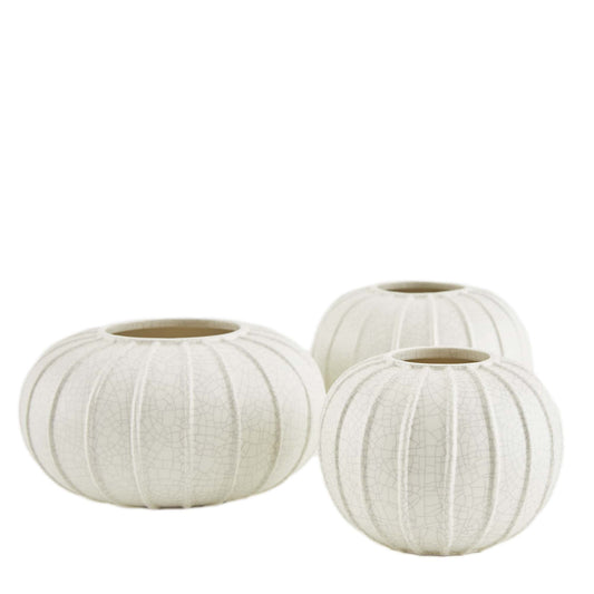 Ivory Crackle Porcelain Pompano Vases - Set of 3 Poppy Seed Pod Inspired Bud Vases