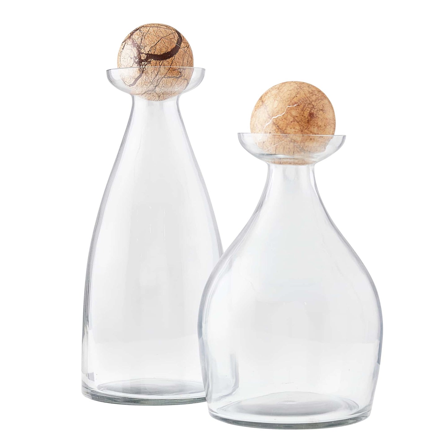 Clear Glass Thayer Decanters - Set of 2 with Chai Marble Ball Stoppers