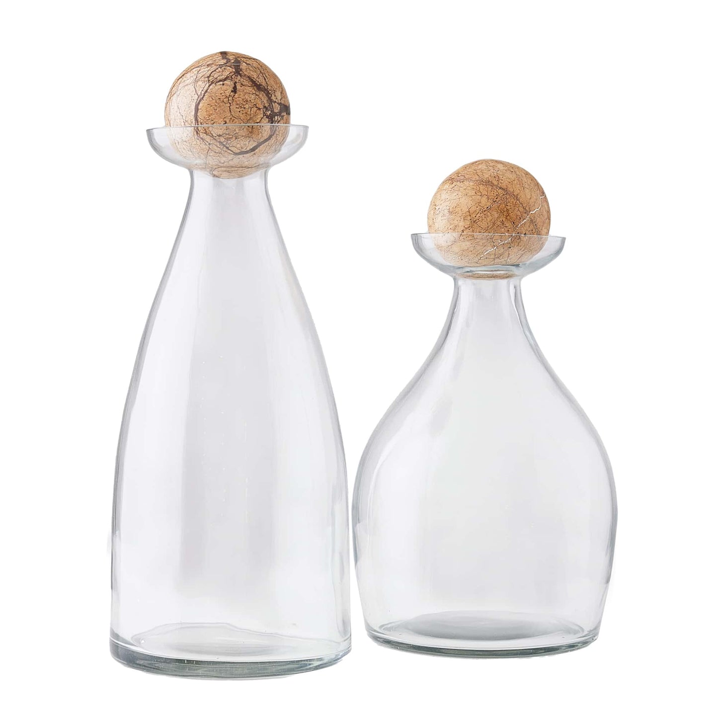 Clear Glass Thayer Decanters - Set of 2 with Chai Marble Ball Stoppers