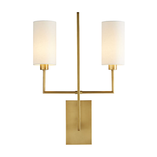 Blade Sconce - Antique Brass with White Linen Shades