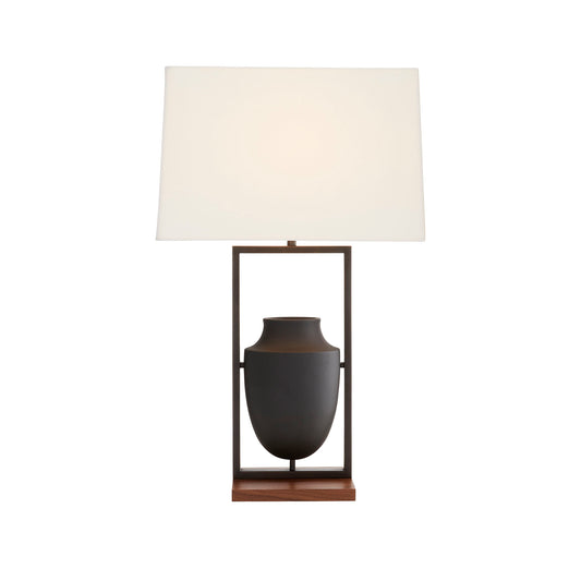 Foundry Lamp featuring Charcoal Ricestone, Bronze, Brown Wood, and Crystal accents