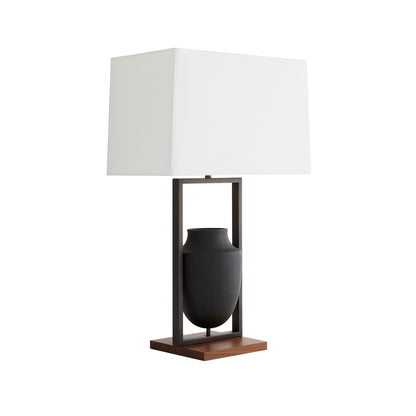 Foundry Lamp featuring Charcoal Ricestone, Bronze, Brown Wood, and Crystal accents