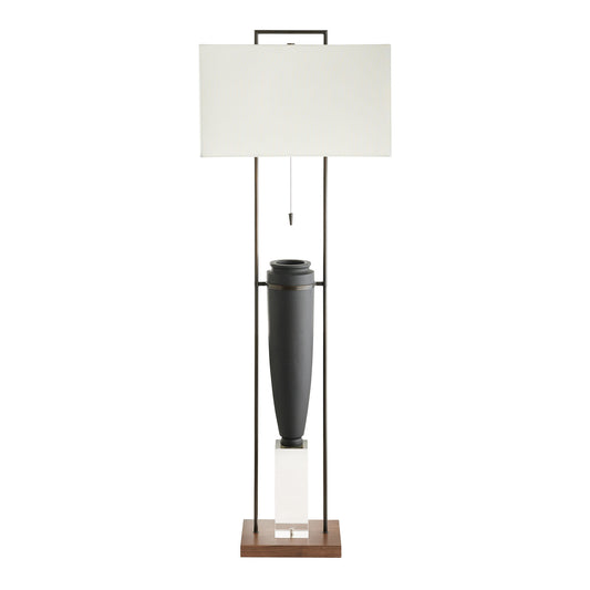 Foundry Floor Lamp - Charcoal Ricestone, Bronze, Brown Wood, Crystal
