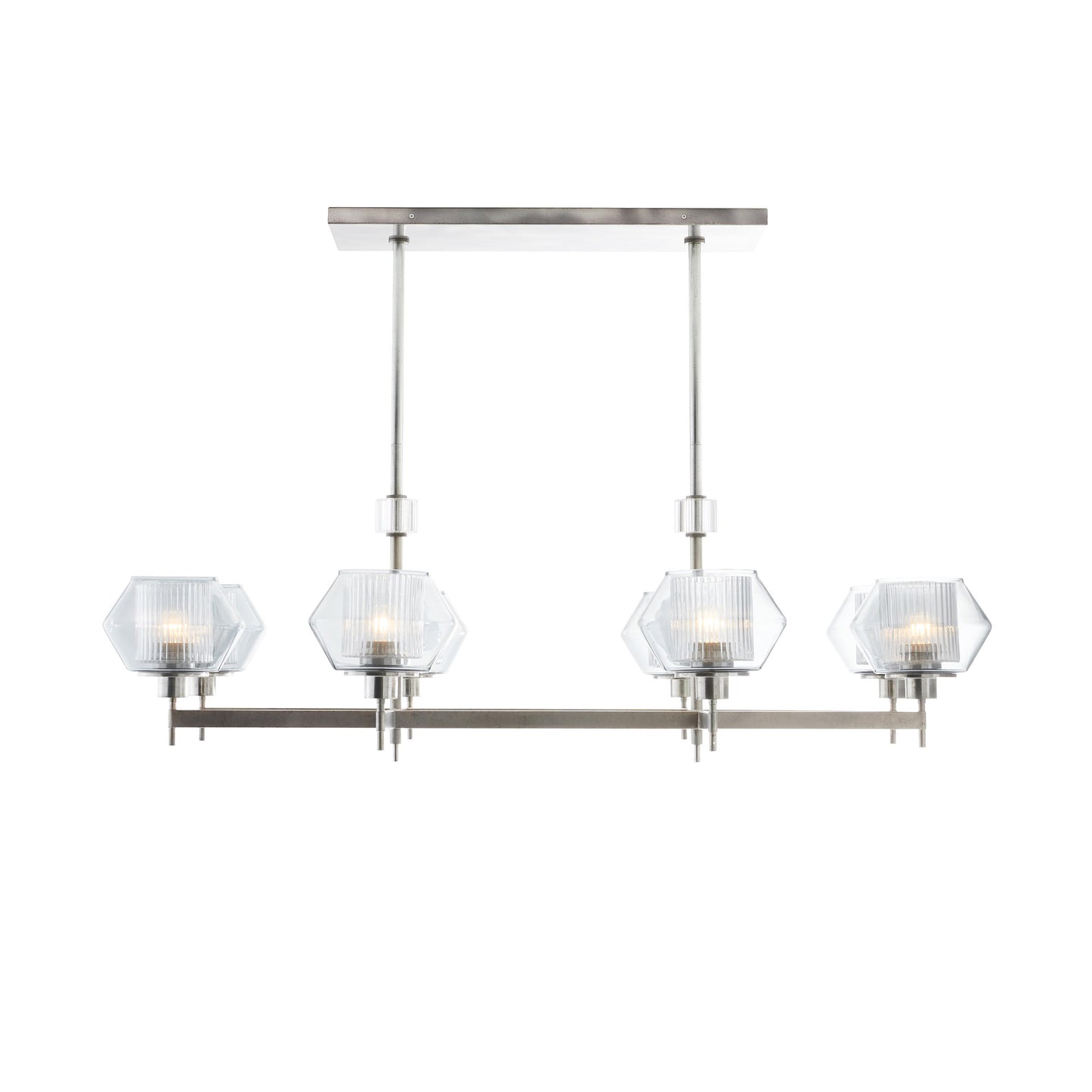 Pewter and Blue Smoke Glass Holm Chandelier - Rectilinear Italian Masterpiece