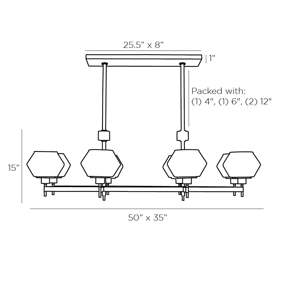 Pewter and Blue Smoke Glass Holm Chandelier - Rectilinear Italian Masterpiece