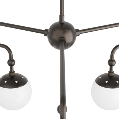 English Bronze Utica Chandelier - Celestial Inspired Frosted Glass Globe Fixture