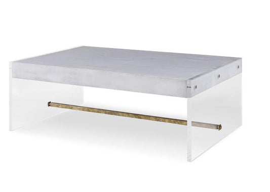 Maitland-Smith  Suspend Cocktail Table – Acrylic Base with Rustic Lacquered Wood Top
