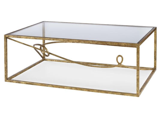 Tangle Cocktail Table – HM1307 – 50" x 32" Forged Iron Base with Gold Leaf Finish and Glass Top