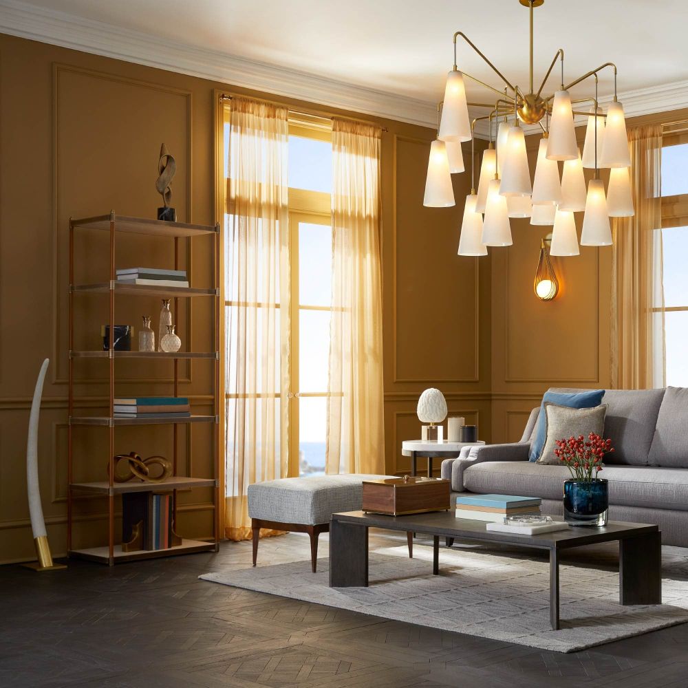 Arteriors Home Natalie Etagere – Blonde Oak & Cognac Leather Bookshelf