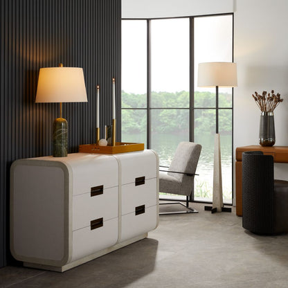 Arteriors Home Madison Chest – Beige Seagrass Cloth & Oak Veneer Dresser