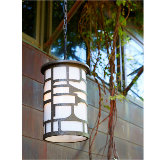 Shani Outdoor Pendant Light - Aged Iron - Mid-Century Craftsman Style - Wet Rated