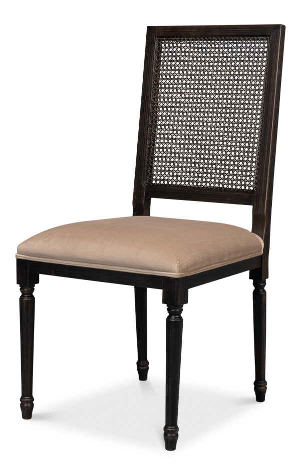 Cane Back Side Chair – Nero Finish, Toffee Upholstery, Traditional Beechwood Dining Chair