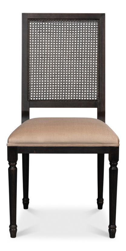 Cane Back Side Chair – Nero Finish, Toffee Upholstery, Traditional Beechwood Dining Chair