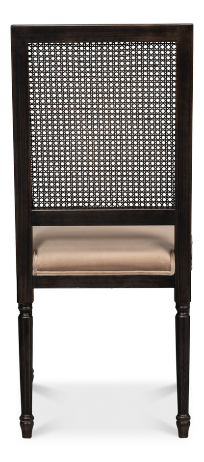 Cane Back Side Chair – Nero Finish, Toffee Upholstery, Traditional Beechwood Dining Chair