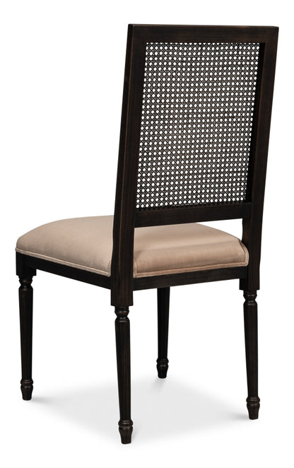 Cane Back Side Chair – Nero Finish, Toffee Upholstery, Traditional Beechwood Dining Chair