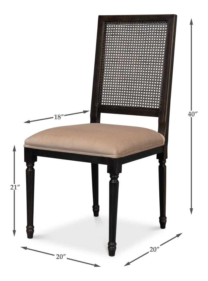 Cane Back Side Chair – Nero Finish, Toffee Upholstery, Traditional Beechwood Dining Chair