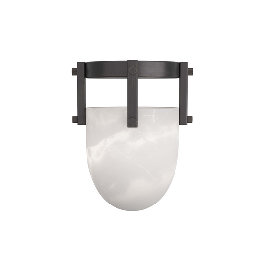 Toren Flush Mount - White Alabaster with English Bronze Frame