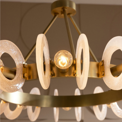 Trina Chandelier - Dynamic Clear Seedy Glass Hoops with Antique Brass Iron Framework