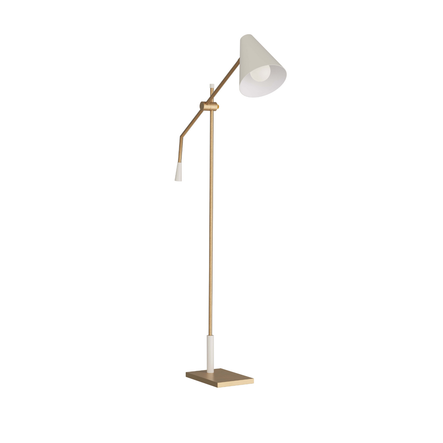 Wayne Floor Lamp - Conical Matte Cream Steel Shade with Articulating Antique Brass Steel Arm