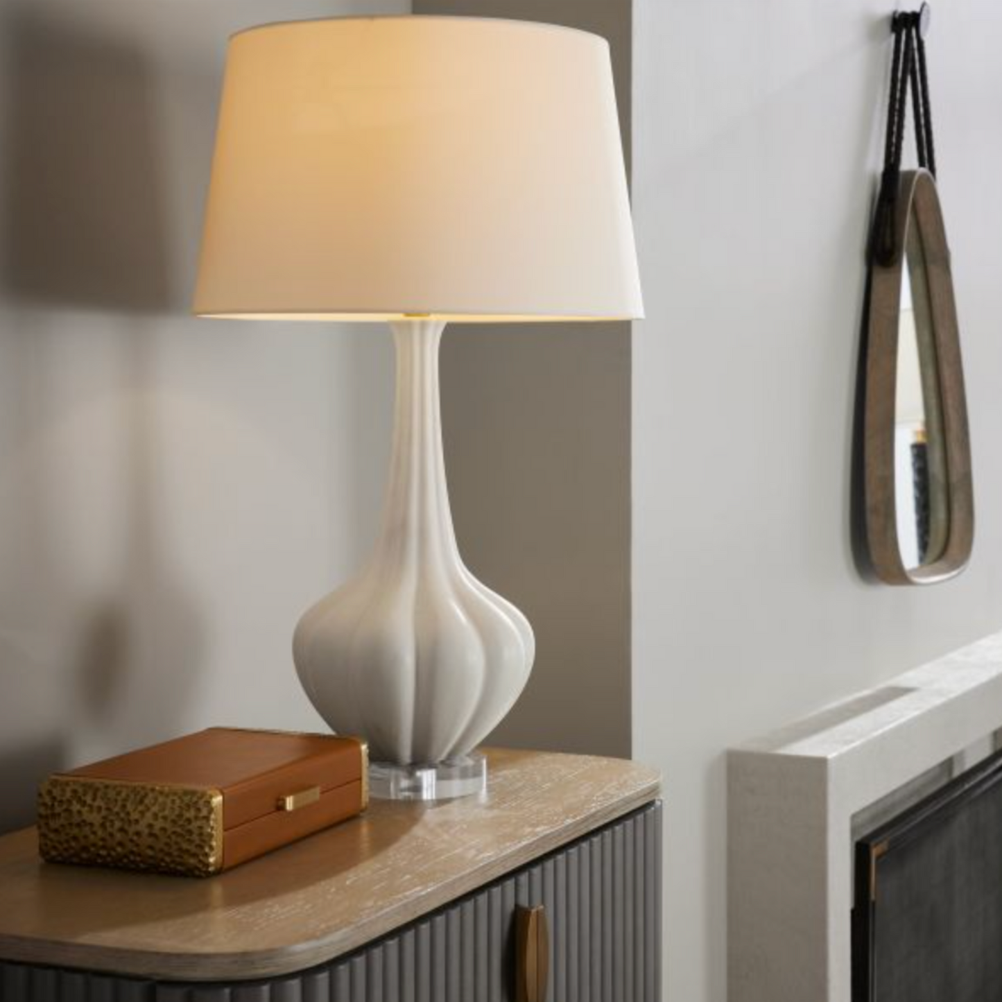Pali Lamp - Matte Ivory Ceramic Table Lamp with Acrylic Base