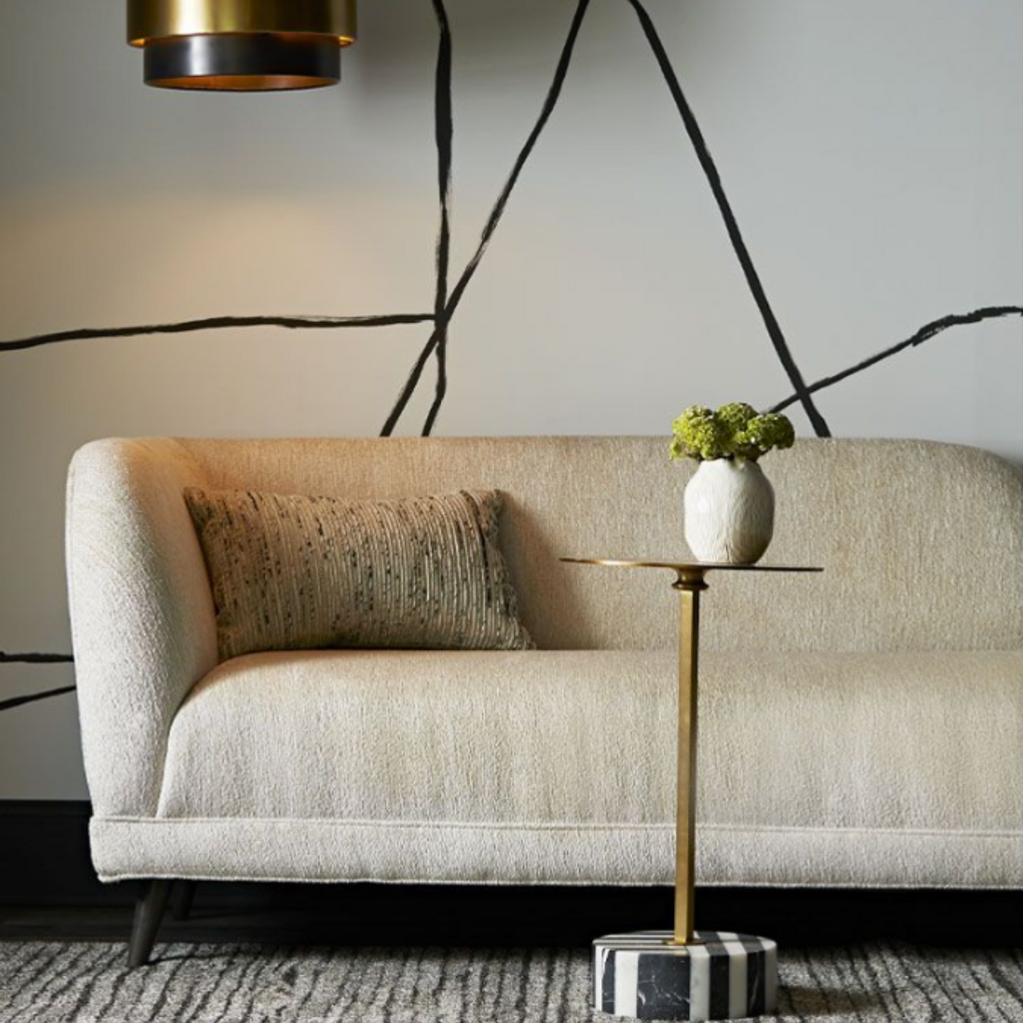 Clarita Accent Table - Black and White Minimalistic Silhouette with Antique Brass Iron Top