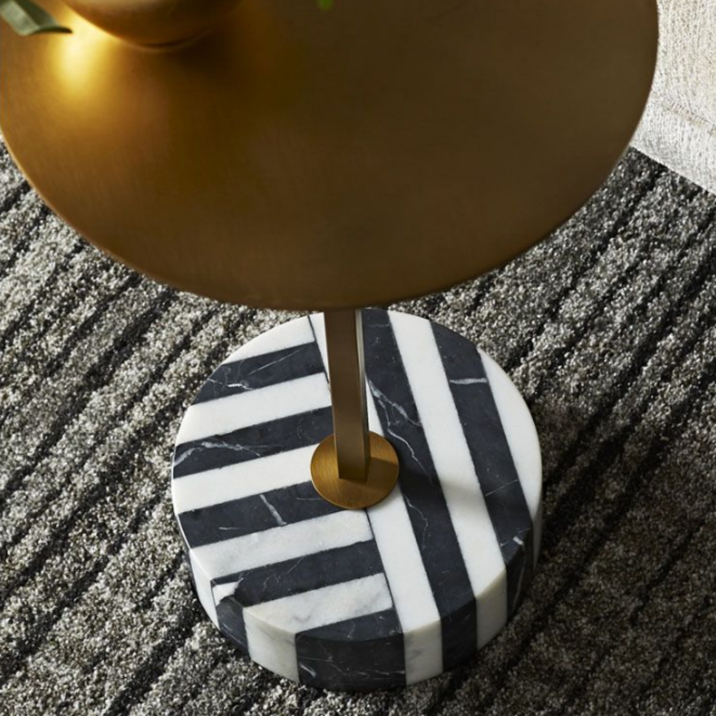 Clarita Accent Table - Black and White Minimalistic Silhouette with Antique Brass Iron Top