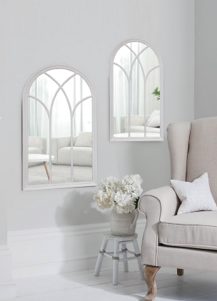 The Chapel Mirror - Serene Window Design with Silver White Wash Frame - Beveled