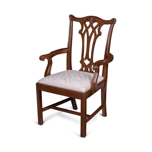 Camden Arm Chair – Mahogany Frame with Cream Damask Upholstery