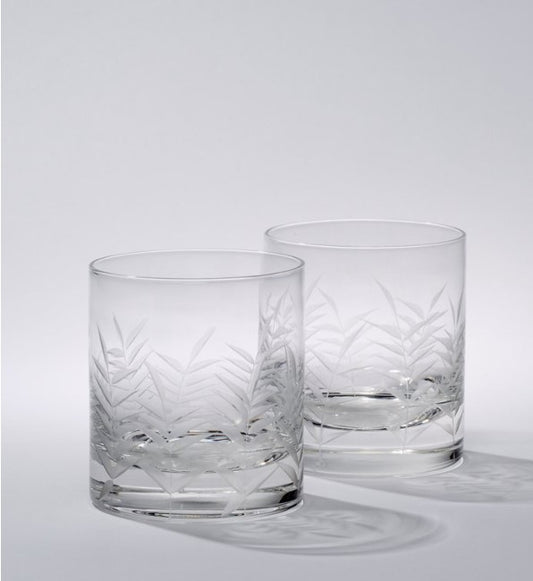 Etched Palm Double Old Fashioned Glasses - Set of 2