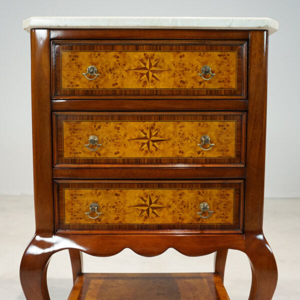 SIDE TABLE BURL 3 DRAWERS MARBLE TOP