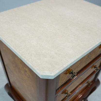 SIDE TABLE BURL 3 DRAWERS MARBLE TOP