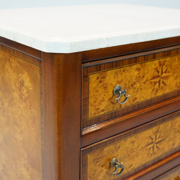 SIDE TABLE BURL 3 DRAWERS MARBLE TOP