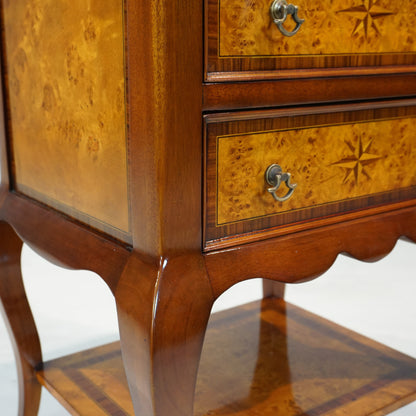 SIDE TABLE BURL 3 DRAWERS MARBLE TOP