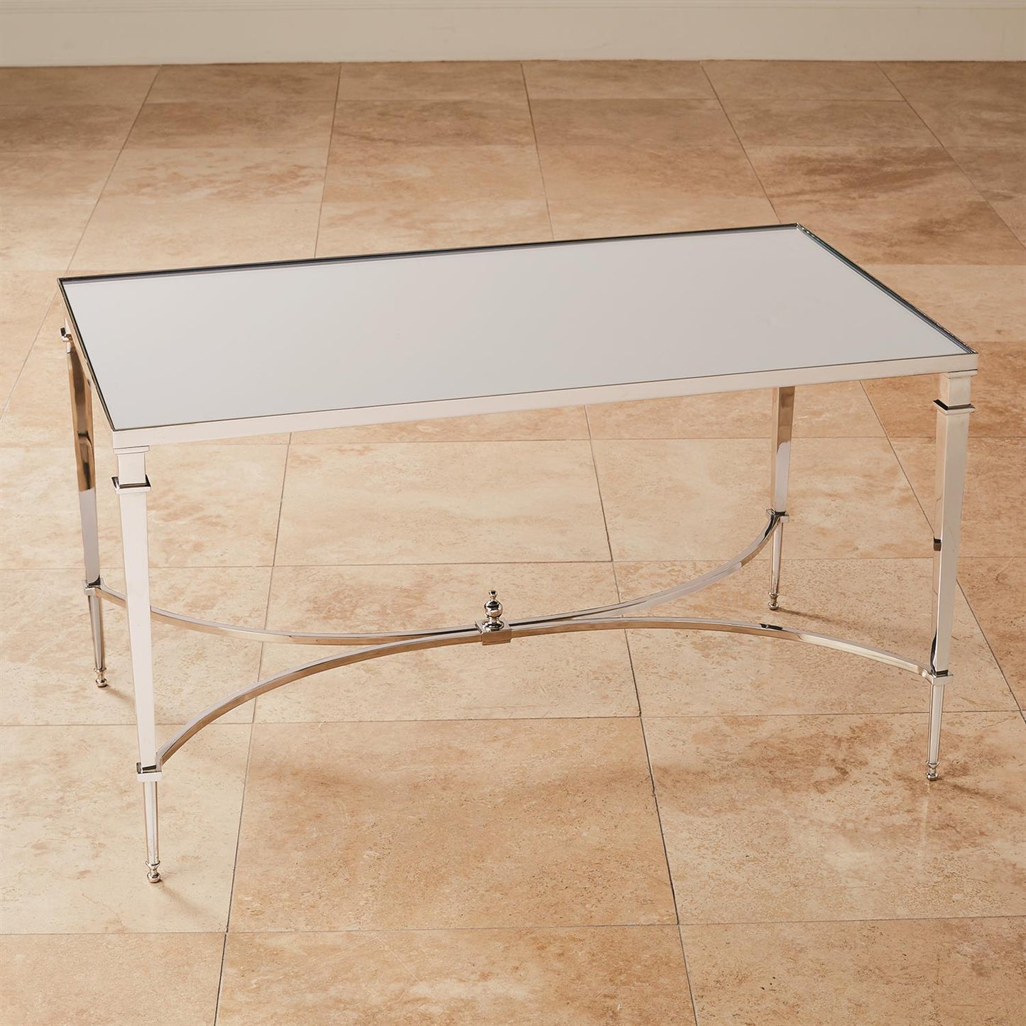 FRENCH SQUARE LEG COCKTAIL TABLE-NICKEL W/MIRROR T